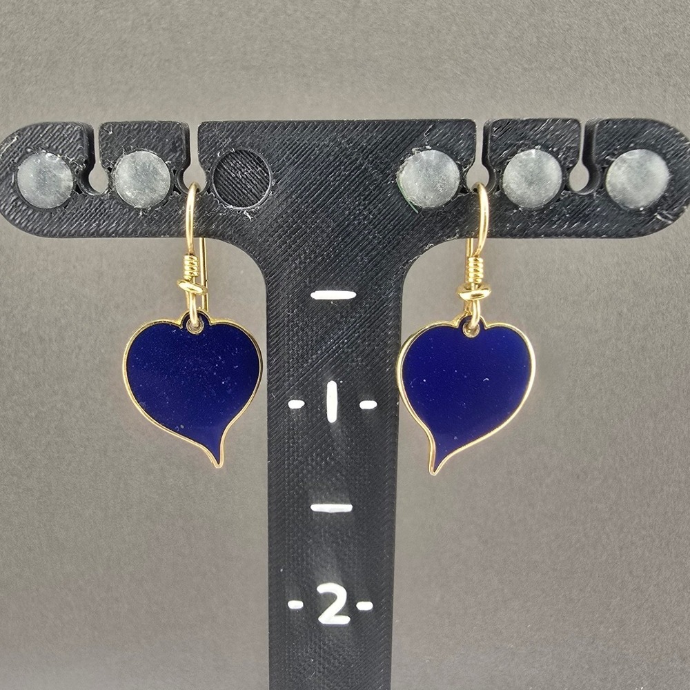 Vintage Laurel Burch Earrings Blue Enamel Heart Yoel Gold Tone Dangle 1.25in